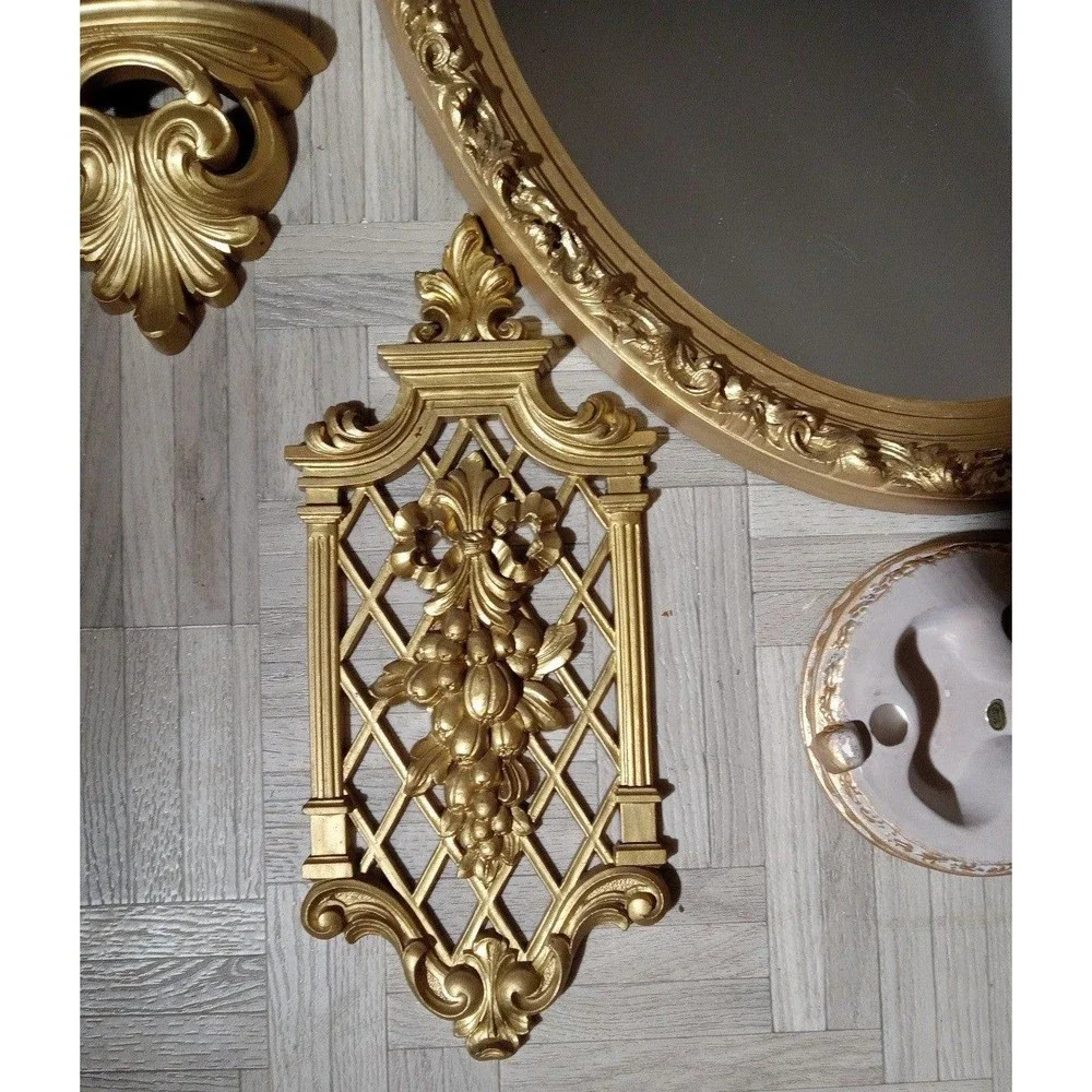 Vintage GILT WALL HANGING MIRROR SET